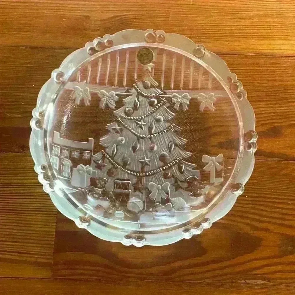 Vintage Block Christmas Day Shallow Bowl For Serving Lead Free Crystal